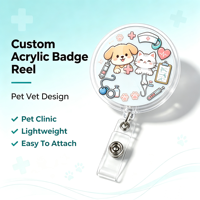 Porte-badge rétractable de qualité supérieure PDD, avec logo personnalisé, motif chat, en acrylique gravé au laser et imprimé UV