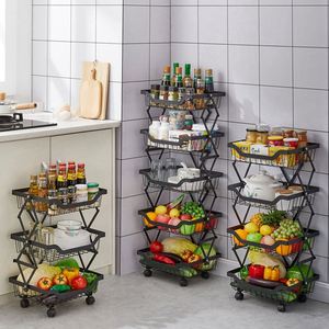Custom Wholesales Home & Kitchen Foldable Fruit and <b>Vegetable</b> Storage Basket Rolling <b>Standing</b> Organizer Shelf Cart With Wheels - Product Image 3