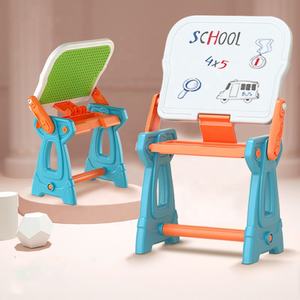 儿童益智玩具二合一桌子绘图板写字板婴儿黑板折叠储物布丁块桌子套装 - Product Image 3