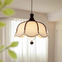 Lustre vintage en bois massif et tissu, lampe de table française à effet d'ombre florale, style Wabi-Sabi rétro pour chambre principale et salle à manger