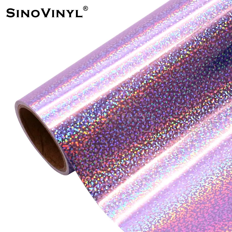 SINOVINYL 모듬 색상 홀로그램 스파클 점 빛 보라색 접착 비닐 시트 실내/실외 영구 비닐 롤