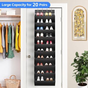 Over the Door <b>Shoe</b> Organizer Storage <b>Rack</b> with 10 Tiers, Deep Pockets <b>Hanging</b> <b>Shoe</b> <b>Rack</b> for Door, Fit 20 Pairs <b>Shoes</b> Black Plast - Product Image 2