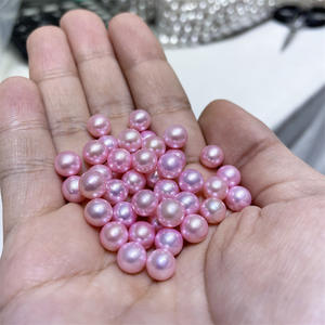 Perles de mer Akoya naturelles de 7-8 mm, semi-baroques, grises avec une forte luminosité, légères imperfections, perles nues en lin véritable - Product Image 4