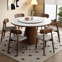 Gesinterter Stein Esstisch mit Drehteller Luxuriöser Wohnzimmer-Creme-Stil Hochwertiger Runder Esstisch und Stuhl-Sets