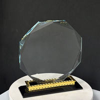 Plaque octogonale vierge en cristal, trophée de récompense avec base en métal doré noir MH-LJ0832