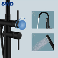 Mitigeur de douche pour baignoire autoportante en laiton noir, mitigeur de douche sur pied, ensemble de douche sur pied, robinet de baignoire autoportante