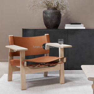 Silla italiana minimalista de madera de Fresno norteamericana Silla de cuero española sillas individuales de cuero a la venta - Product Image 2