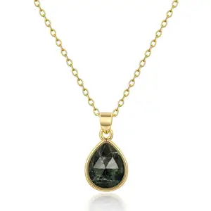 Wholesale Faceted Natural Gemstone Water Drop Pendant Necklace 14K Gold Plated Kambaba Jasper Stone Teardrop Charm Choker