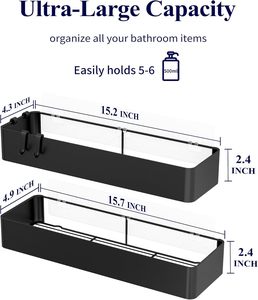 Paquete de 2 estantes organizadores de metal impermeables y adhesivos para ducha, montados en la pared, resistentes al óxido, <span class=keywords><strong>sin</strong></span> necesidad de taladrar. - Product Image 2