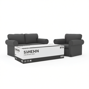 Set Divano a 2 Pezzi in Tessuto Grigio Scuro per Soggiorno, Moderno con Cuscini Imbottiti e Braccioli Arrotolati - Product Image 1