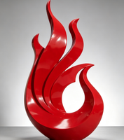 Sculpture abstraite en fibre de verre, flamme rouge, statue de feu pour la décoration de jardin extérieur