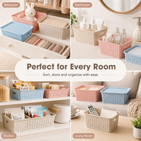 Panier de rangement en rotin tressé en plastique, organisateur de bureau, boîtes de rangement pour vêtements, bacs de rangement pour placard