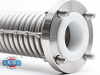 Fuelle de alta presión revestido de PTFE con conexión de brida, hecho de convoluciones metálicas para desplazamiento axial, lateral y angular
