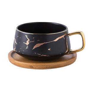 Tazza e piattino da tè in marmo nordico oro tazze da caffè <span class=keywords><strong>Vintage</strong></span> in ceramica al latte <span class=keywords><strong>Set</strong></span> da tè pomeridiano all'ingrosso con coperchio in legno - Product Image 3