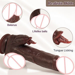 22 cm Dunkelbrauner Realistischer Dildo mit Leckmodus und Vibration zur Stimulation des Weiblichen G-Punkt Erwachsenen-Sexspielzeug für Erwachsene - Product Image 4