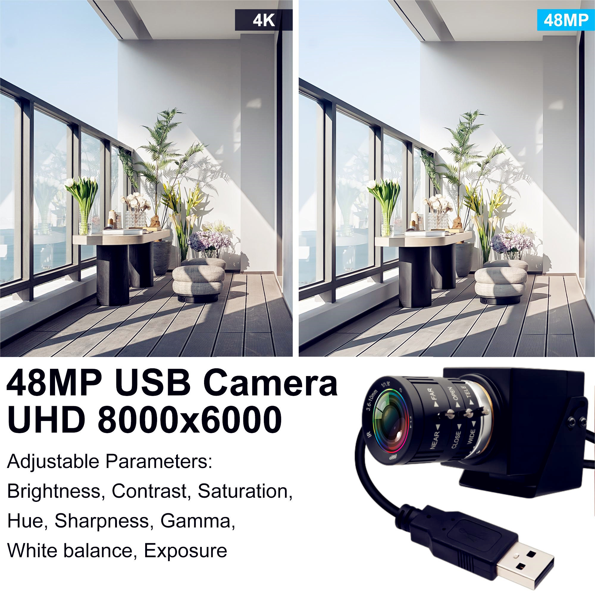 ELP カメラ USB 48MP IMX586 8K CMOS UVC ミニ USB ウェブカメラ 産業 