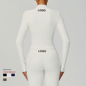 Manteau de yoga côtelé à col montant et coupe ajustée pour l'extérieur, <span class=keywords><strong>haut</strong></span> coupe-vent, veste de gymnastique à manches longues pour femmes, de sport et de fitness. - Product Image 2