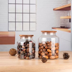 Bán buôn tái sử dụng multifonctional thực phẩm tươi sống lưu trữ container kín lọ thủy tinh rỗng với nắp tre chai tròn - Product Image 5