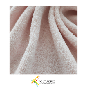 Soft Pink Color - High Quality 175cm 330gsm Double Face Cotton/Polyester <b>Knitted</b> Absorbent Breathable Velour Towel Fabric OEM - Product Image 1