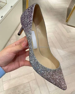 Escarpins JC à paillettes dégradées pour femme, bout pointu, coupe basse, en peau de mouton importée, talon de 8,5 cm, paillettes haute densité, style Jimmy Choo, pour soirée - Product Image 3