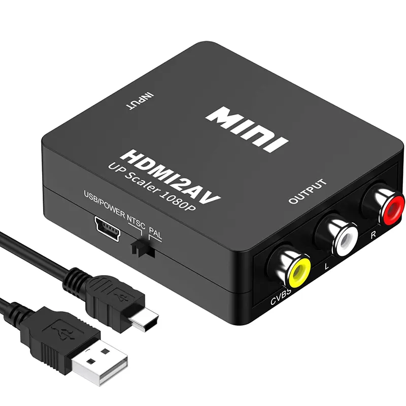 Konverter ukuran Mini, ukuran Mini 1080p HDTV2AV HD ke AV HDTV ke RCA Audio Video mendukung 1080p60hz
