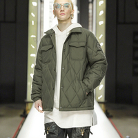 Blouson matelassé décontracté pour homme avec col montant, technique de teinture en fil, léger, rembourré en polyester, pour l'hiver et le style urbain