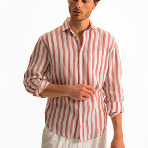 Camicie di <span class=keywords><strong>lino</strong></span> in cotone con logo personalizzato da <span class=keywords><strong>uomo</strong></span> primavera con colletto bavero <span class=keywords><strong>a</strong></span> manica lunga con bottone e camicette stampate <span class=keywords><strong>a</strong></span> <span class=keywords><strong>righe</strong></span> camicie t-shirt - Product Image 4