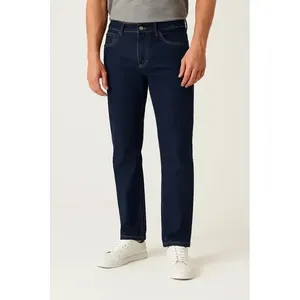 Jeans da Uomo Adrenaline a Gamba Dritta Blu Scuro in Denim Elasticizzato Vita Media 5 Tasche - Product Image 4