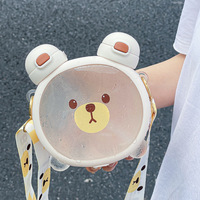 Dessin animé ours forme bouteille en plastique Double bouche à boire enfants mignon bouteille d'eau avec paille en plein air Portable