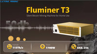OEM Fluminer T3 115T Bitcoin Miner 1700W, mineur ASIC silencieux BTC avec alimentation électrique, directement de l'usine