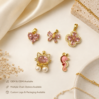 Ciondoli in ottone con logo personalizzato, placcati oro, con cuori rosa CZ e fiocchi a forma di gatto, per la creazione di gioielli fai da te