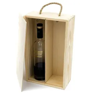 Hoge kwaliteit fabriek natuurlijke grenen textuur sterke 2 fles wijn houten doos