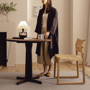 Wabi Sabi Style Round <b>Solid</b> <b>Wood</b> Dining <b>Table</b> For Small Apartments Cafe Use - Product Image 2