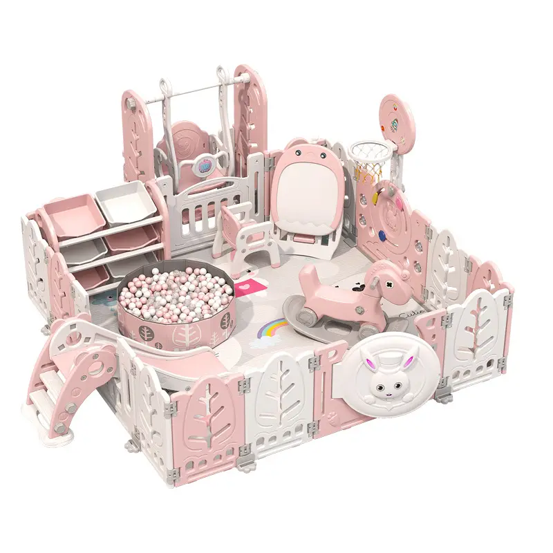 Playpen Plastik Bayi Tren Mainan Ukuran Besar Luxure Dapat Dilipat Bayi Dewasa Playpen Lipat Pink Plastik Perawatan Pagar untuk Bayi dan Anak-anak
