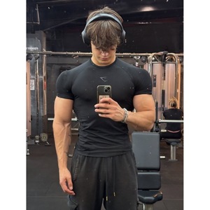 Men's Sporty Knitted Sports Fitness Quick-Drying Breathable Slim Fit Short Sleeve T-Shirt Running Top - Product Image 5