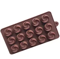 P0552 도매 15 소용돌이 원형 모양 실리콘 초콜릿 금형 3d 장미 꽃 실리콘 초콜릿 칩