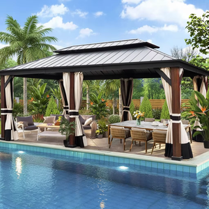 ศาลาโลหะกลางแจ้งขนาด 12x20 ฟุต สำหรับงานหนัก โครงสร้างอลูมิเนียม หลังคาเหล็กแบบระบายอากาศ พร้อมมุ้งกันยุง สำหรับสวนและงานปาร์ตี้ ขายส่ง - Product Image 4