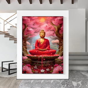 Tôn Giáo Phật Với Hoa Tường Nghệ Thuật Phật Giáo Phật Giáo Điêu Khắc Áp phích In Cho Phòng Khách Trang Trí Nội Thất Sơn Với Khung - Product Image 3