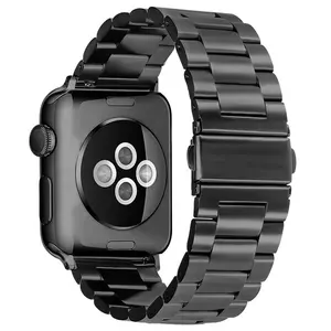 Üç boncuk katı bilek bilezik saat kayışı paslanmaz çelik Metal bilezik kayışı Apple Watch serisi için 7
