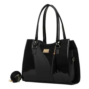 Sac à main noir en PU pour femme Fana Azyadeth M3735 avec deux poignées, fermeture éclair, décorations à pompons, style élégant, sac bandoulière - Product Image 1