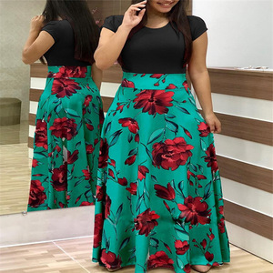 Vestido de manga corta de talla grande para mujer europea americana patrón Floral color a juego gasa Digital hermoso vestido de flores - Product Image 4