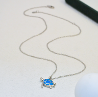 Tortue d'opale bleue Collier en argent sterling 925 Style hawaïen du vent de l'océan