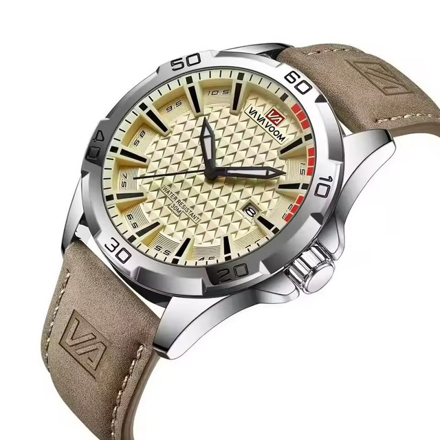 VA VA VOOM Men's Luxury Charm Alloy Case Quartz Watch Leather Strap Sport Waterproof Calendar 2581