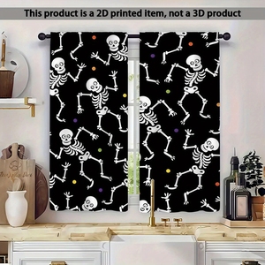 Rideau court à motif de crâne d'Halloween, noir et blanc, pour <span class=keywords><strong>cuisine</strong></span>, chambre, <span class=keywords><strong>salon</strong></span>, décoration intérieure, 2 panneaux personnalisables - Product Image 1