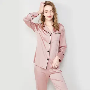 Conjunto de pijama de seda cetim feminino, conjunto luxuoso de duas peças roupa para dormir 100% seda pura de amoreira