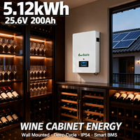 Baterai LiFePO4 24V 5kWh 25.6V 200Ah untuk Sistem Energi Surya yang Dipasang di Dinding