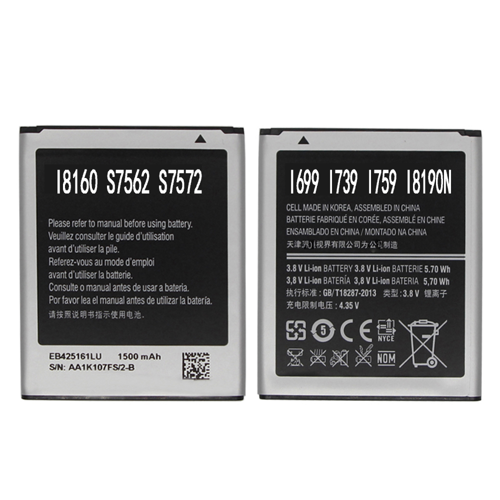 For Samsung phone battery Galaxy S Duos S7562 S7566 S7568 i8160 S7582 S7560 S7580 i8190 i739 i669 J1 Mini EB425161LU 1500mAh