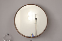 Miroir mural rond en bois naturel avec cadre, grande taille, pour chambre à coucher, salon, entrée, vente en gros