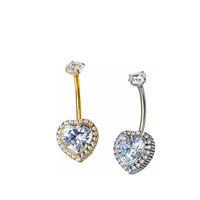 Anneau de nombril en titane ASTM F136 avec cœur en zircon cubique, barbell incurvé, halo en zircon, bijoux de piercing pour nombril, bijoux de corps pour usage quotidien, OEM