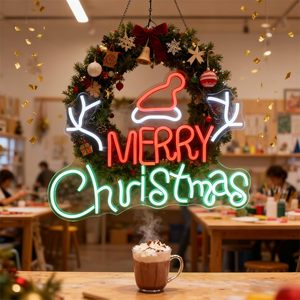 Panneaux lumineux de Noël, lumières de fenêtre de Noël, chapeau de Père Noël, enseignes néon pour décoration murale, lumières LED de Père Noël pour fête, bar, cave d'homme - Product Image 5